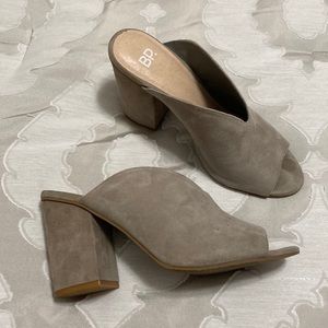 BP gray suede mules